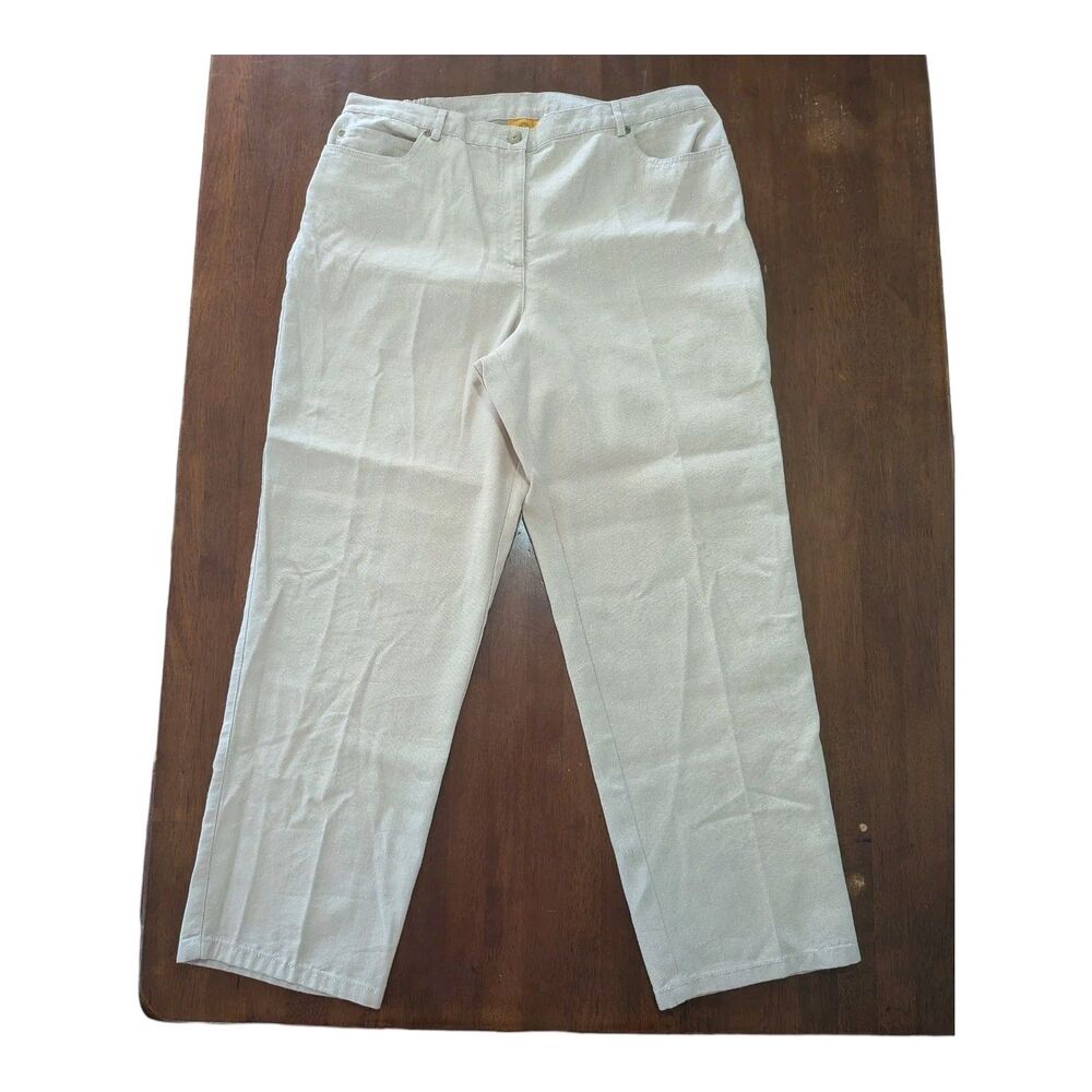 Ruby Rd Glace Pants Women Beige Gold Sparkle Elastic Waist Comfort Size 16 NWT